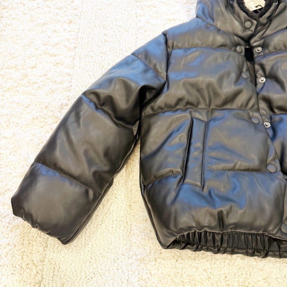 💋Zara faux leather Black Kids Puffer Jacket size 7 - Picture 2 of 8